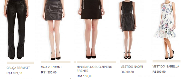 Algumas das peças à venda no site da empresa. Reprodução: Le Lis Blanc