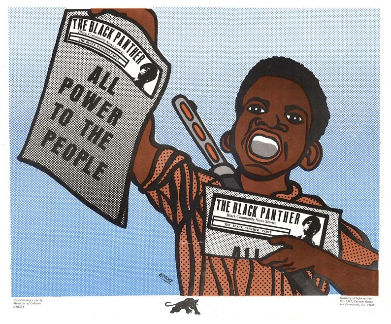Ilustração da época retrata entrega de jornais pelo movimento (Imagem: Emory Douglas)
