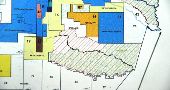 Mapa dos blocos petrolíferos no Parque Nacional Yasuní. Imagem: Divulgação