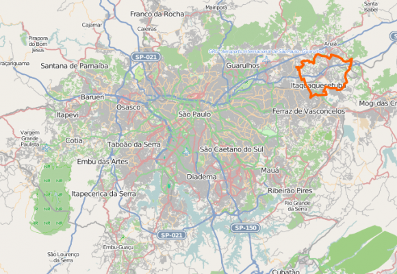 Em vermelho, região onde o resgate aconteceu (clique para navegar no mapa). Imagem: OpenStreetMap