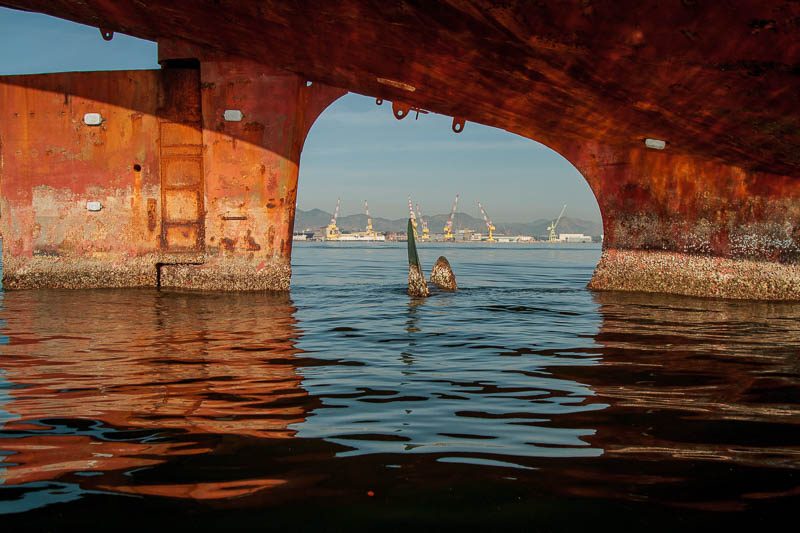 Barcos abandonados apodrecem na baia de Guanabara. Foto: Marcio Isensee e Sá