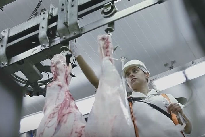 Propaganda da Marfig mostra funcionário em frigorífico. Empresa foi autuada por não comunicar doenças. Foto: Reprodução