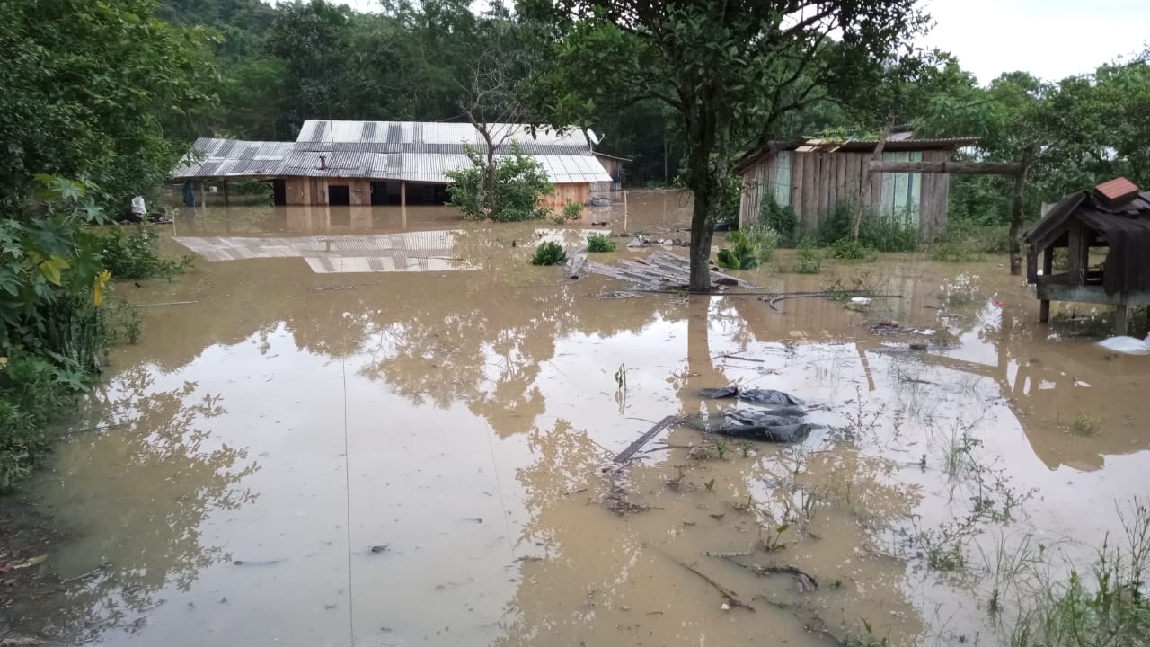 casas indígenas alagadas pelo rio itajaí em santa catarina